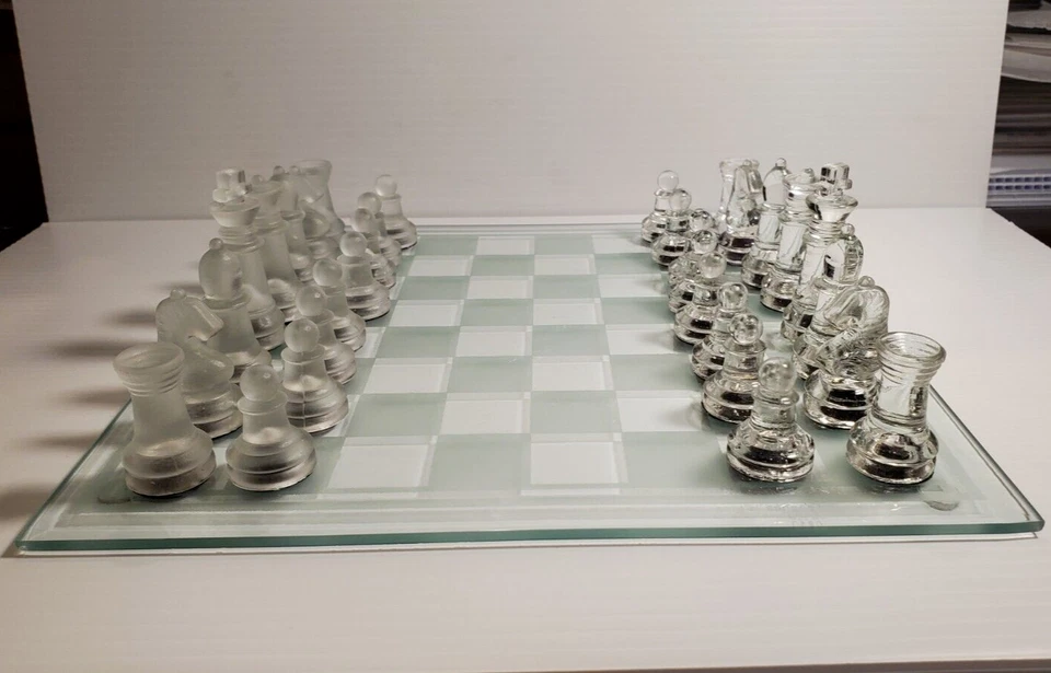 ALL Glass Chess and Checkers Checker Board Game Set Clear Frosted Pieces Board - Image 3 of 4