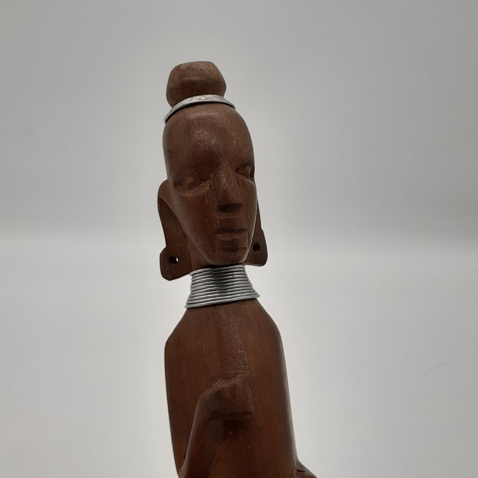 Vintage African Wood Carving Maasai Woman Figurine Metal Neck Rings Folk Art image 2