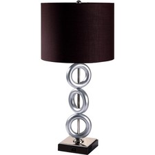 29 Silver Ceramic Geometric Table Lamp With Brown Classic Drum Shade