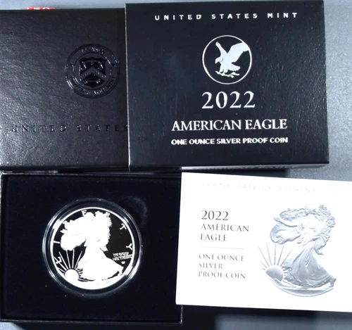 2022 - W Proof  American Silver Eagle 1oz  .999 Fine US Coin Boxes + COA
