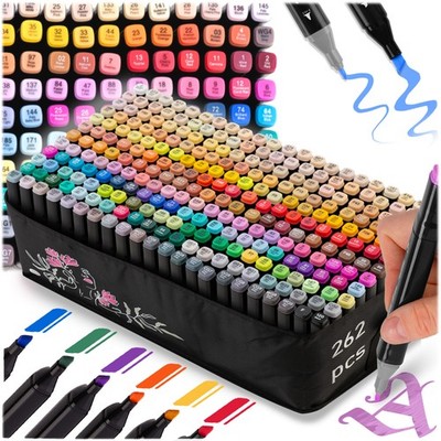 NUKIDO Doppelseitige Marker Stifte Set 262-teilig Tasche für kreative Projekte