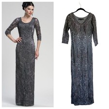 Sue Wong beaded embroidered appliqu  full length gown 3/4 sleeves ball gown sz 0