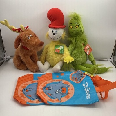 Kohls Cares Dr Seuss Grinch, Max, Sam I Am Plush Plus 2 Tote Bags: New With Tags