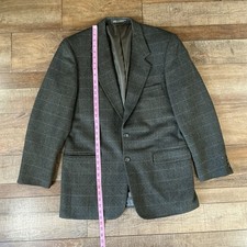 Gianelli Super 100s Wool Cashmere Sport Coat Men's 42L Brown Plaid Blazer 8A9