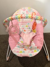 Bright Starts Pink Baby Bouncer with Toy Bar, Washable Cover, Portable