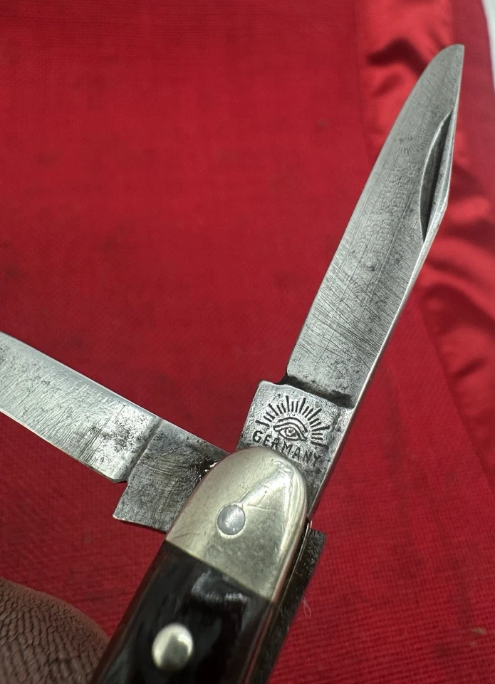 Navaja de Bolsillo Vintage Carl Schlieper Ojo Alemán 3 Hojas Hueso Stockman Foto 4 de 4