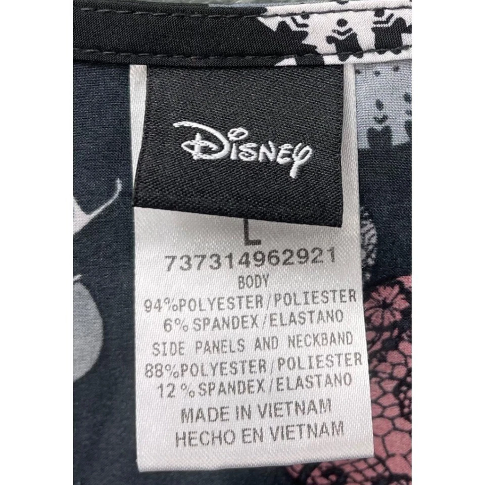 Disney Mickey Mouse Christmas Scrub Top Women's Large Black Snowflake Print - Image 3 of 4