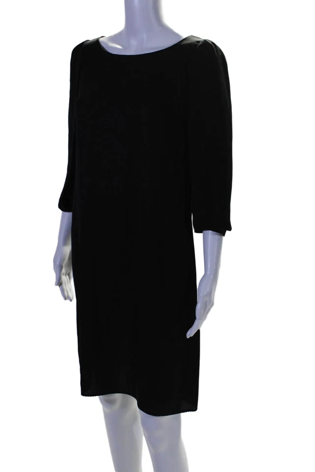 Vestido camisero negro de seda de manga larga hasta la rodilla Elie Tahari para mujer talla pequeña Foto 2 de 4
