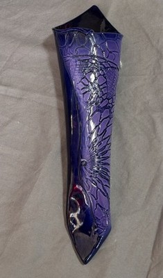 Beautiful Purple Wall Pocket Pottery Glazed Floral Pattern Lavender Imprints.