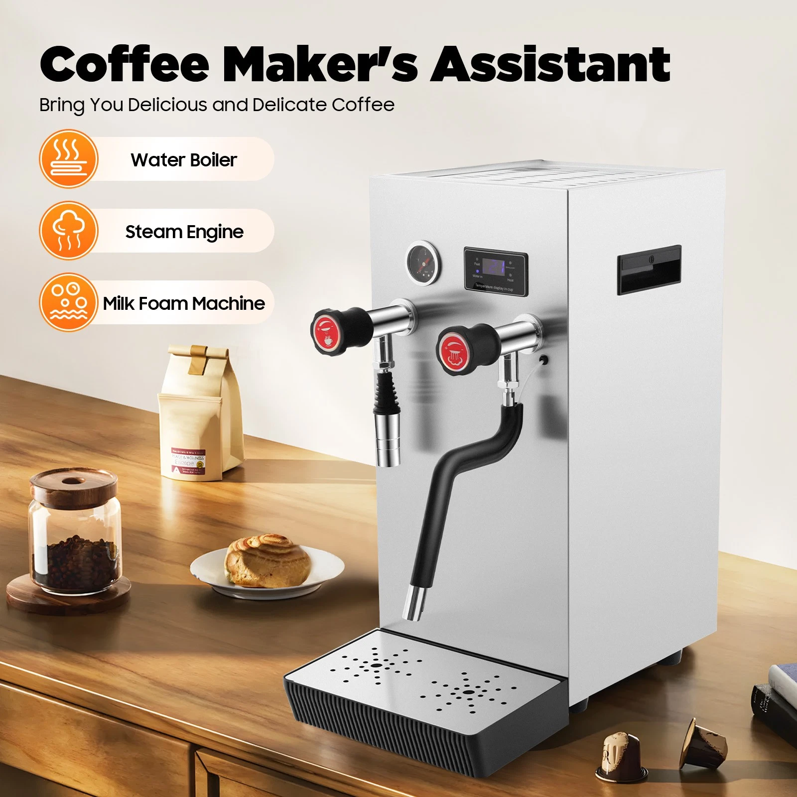 Commercial Milk Frother 8L Full-Automatic Steam Boiling Water Frothing Machine