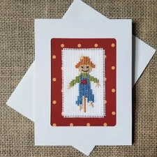 Completed Finished Cross Stitch Fall Scarecrow Blank Note Card