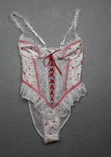VTG Frederick's Of Hollywood Teddy Small White Heart Lace Sheer USA Valentine 80