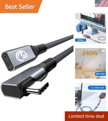 Braided USB 4 240W Extension Cable 1FT - Right Angle Type C for Fast Charging