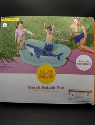 Sun Squad Shark Splash Pad Built-In Sprinklers 63x52 Blue PVC
