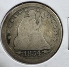 1854 Seated Liberty Quarter Arrows Silver