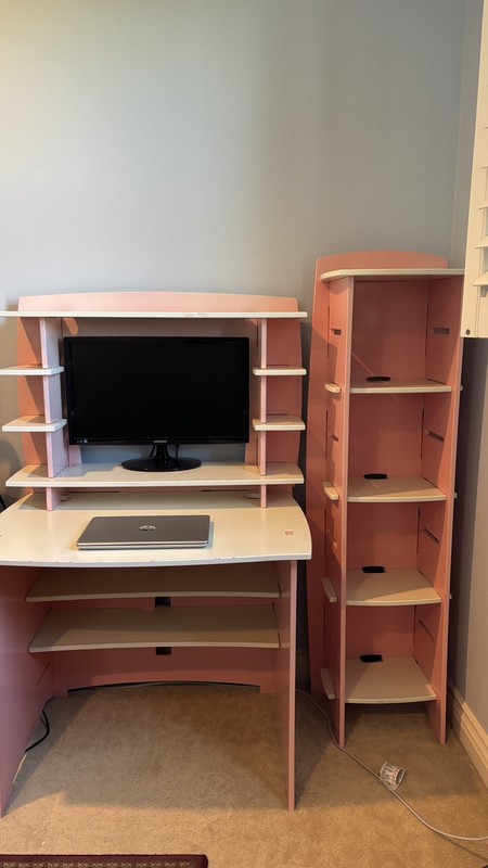 Girls White/Pink Desk & Bookshelf Set