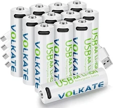 12 Pack USB AA Lithium Ion Rechargeable Batteries 1.5V 4000mWh Type C Cable