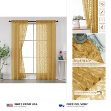 Gold Light Filtering Curtains 84 Inches Long 2 Panels Polyester Jacquard