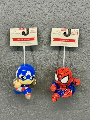 Lot of 2 Hallmark Marvel Ornaments Captain America & Spider-Man Chibi Target New