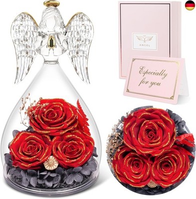 Sunia Ewige Rose Engel Geschenke für Mama,3 Ewige Rose im Glas Engel,Infinity 