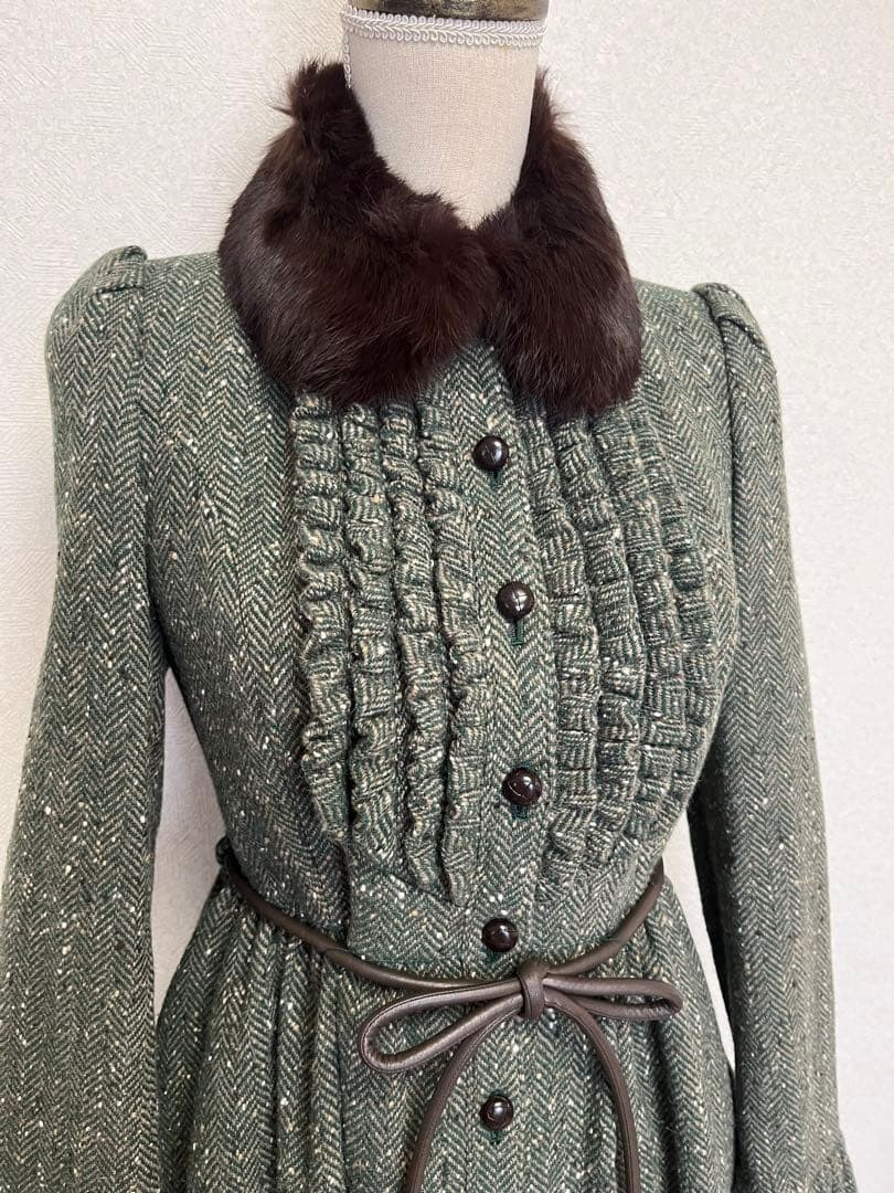Burberry   Blue Label Tweed Dress Coat (Collar Rabbit Fur) thumbnail 2