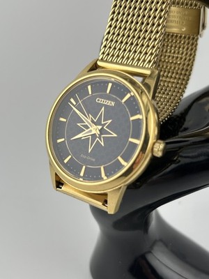 New Citizen Unisex Eco-Drive Captain Marvel Blue Dial Gold Tone Bracelet Watch