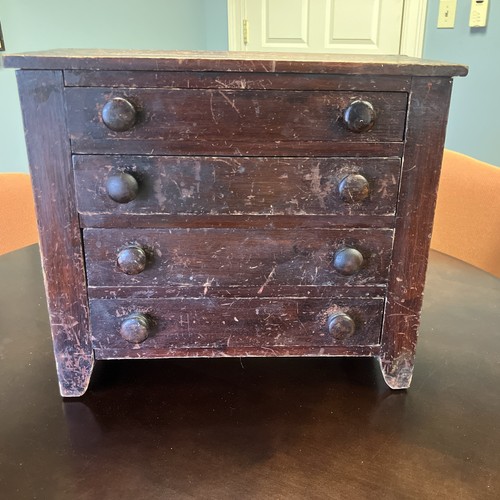 Four Drawer Miniature Chest In Old Red Paint Butternut Or Walnut