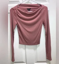 Women's Long Sleeve Slim Fit Ribbed Boatneck Top Wild Fable Mauve Pink Size XXS