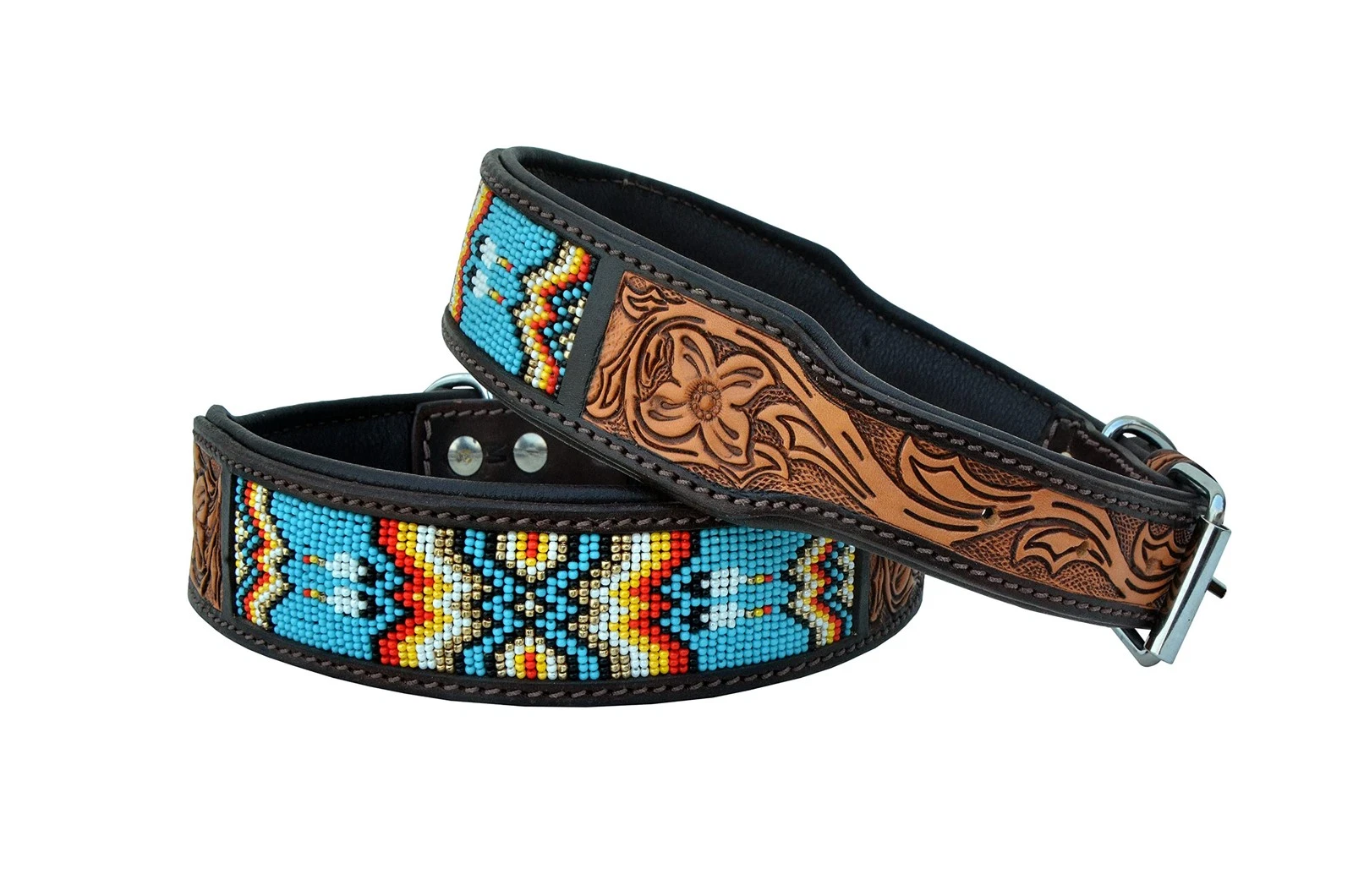 Leather Dog Collar Western Style Heavy Duty Hand Tooled Adjustable Beaded and
Opens in a new window