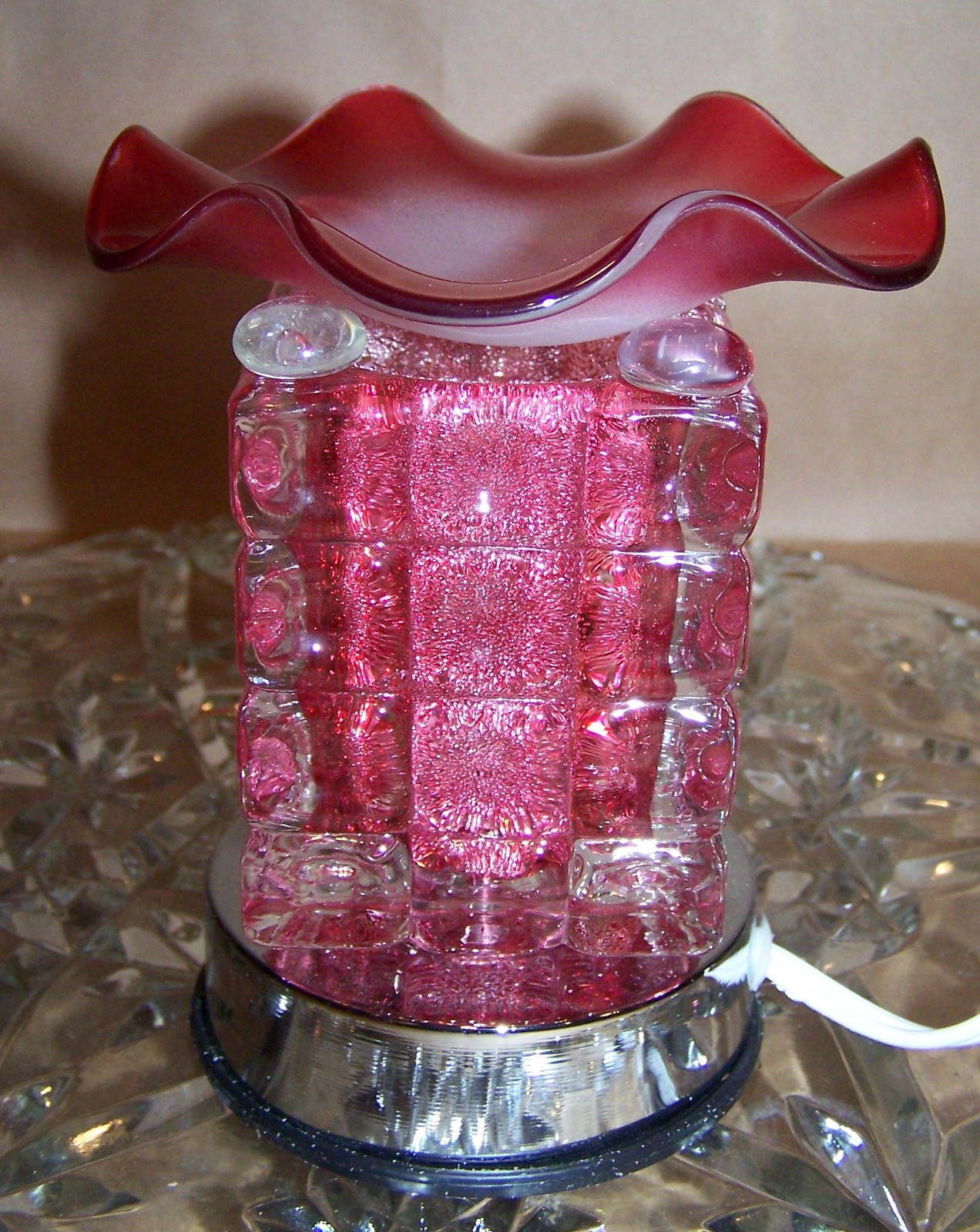 Red Electric Glass Fragrance Oil Burner Or Tart Warmer eBay