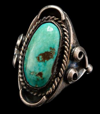 Vintage Sterling Silver Turquoise Curli-Q Rope & Bead Ring