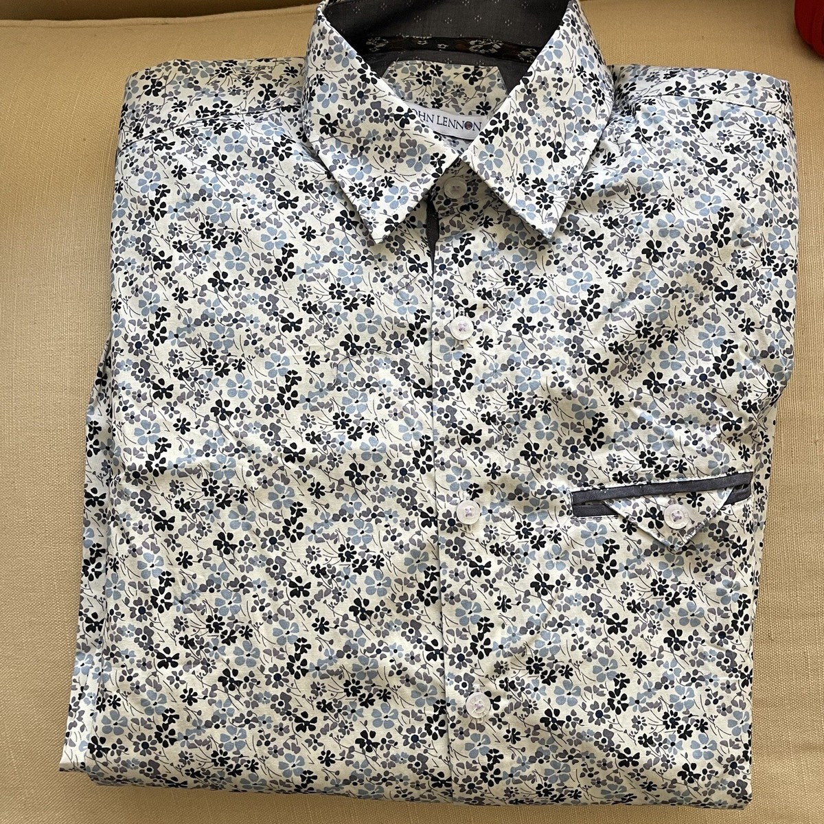 John Lennon Shirt Mens Medium Blue Floral Button Up Long Sleeve Casual