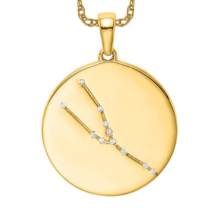 925 Sterling Silver Gold Plated CZ Taurus Zodiac Necklace Buffalo
