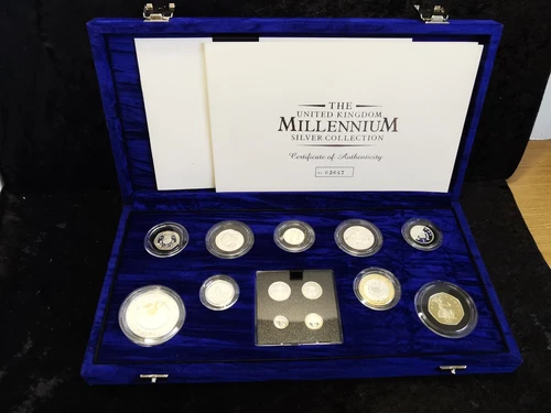 Great Britain, Silver (.925), 2000 Millennium Proof Coin Set in Box, Toned