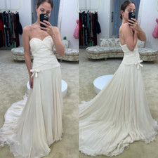 Victorian Wedding Dress Vintage Chiffon Off Shoulder 1970 Sleeveless Bridal Gown