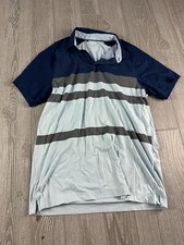 Under Armour Loose Fit Heat Gear Polo Short Sleeve Shirt Size Medium Blue Stripe