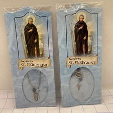 Saint Pergerine Rosary Rope Chain Necklace Medal Charm Chain Religious Set Of 2