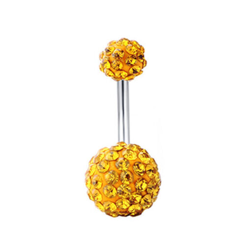 Double Gem Navel Ring Belly Button Jewelry Stainless Crystal Naval Piercing ☆ ♢ - Picture 21 of 23