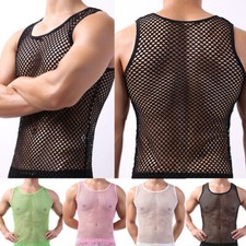 Men Vest Tank Top Hot Cotton Mesh Reggae See Through Fishnet Casual Fitting