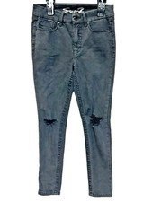 Seven7 Tummy Less High Rise Skinny Jeans Slimming Black Distressed Women's Sz 10