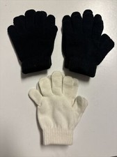 3 Pairs Knit Hand Gloves Black White Thin Warm Ribbed Kids Medium