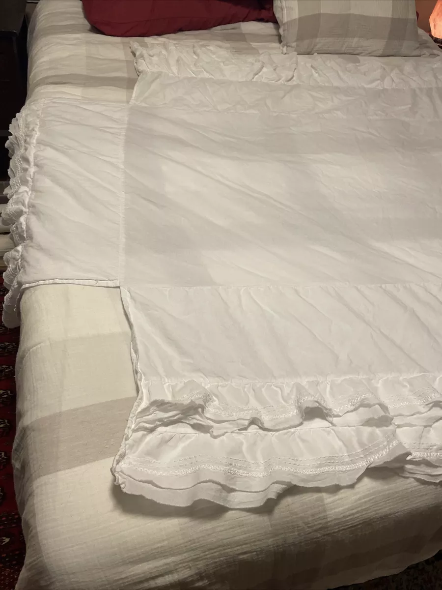 Pottery Barn White Organic Cot Ruffled Tiered Baby Crib Bed Skirt Dust Ruffle