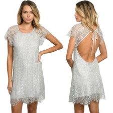 Lace Scoop Neck Dress Gray Small NEW