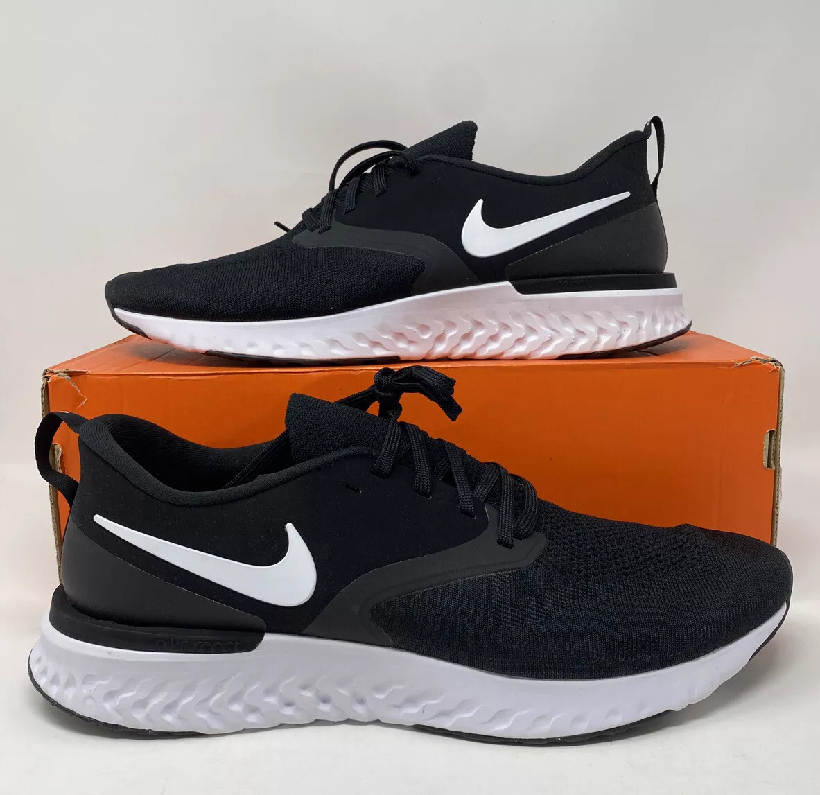 Nike Odyssey React 2 Flyknit Running Black AH1015-010 Men&#039;s 12.5 NEW |