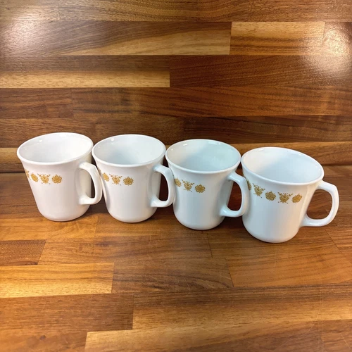 Vtg PYREX Butterfly Gold Corning Ware Mug Coffee Cup Set of 4 Made In USA