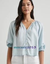 Brand New Rails Women Short Sleeve Light Blue Vintage Mariah Top Casual Shirt