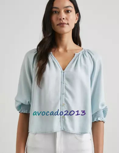 Brand New Rails Women Short Sleeve Light Blue Vintage Mariah Top Casual Shirt - Picture 2 of 8