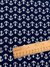 FQ Blue With Shiny Silver Anchors Nautical Sailing Cotton Fabric fat quarter
