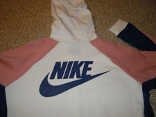 NIKE SPELL-OUT COLOR BLOCK NAVY, DUSTY ROSE  IVORY ZIP-UP HOODIE SIZE SMALL