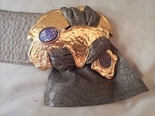 Vintage EMPORIO Ostrich Alligator Embossed Leather Belt